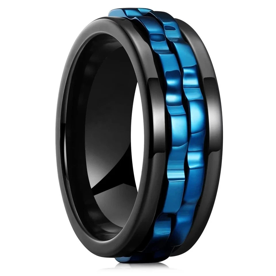 Anti Stress Stainless Steel Ring For Men Gear Chain Rotating Anxiety Relief