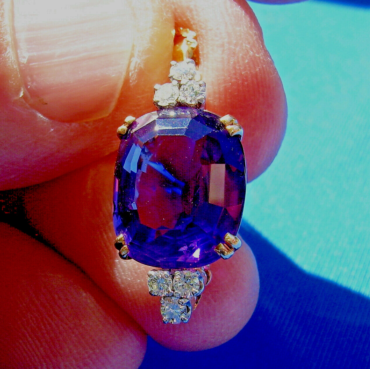 Original EARTH MINED AMETHYST DIAMOND Deco Style Necklaces SOLID 14K GOLD 20″ in