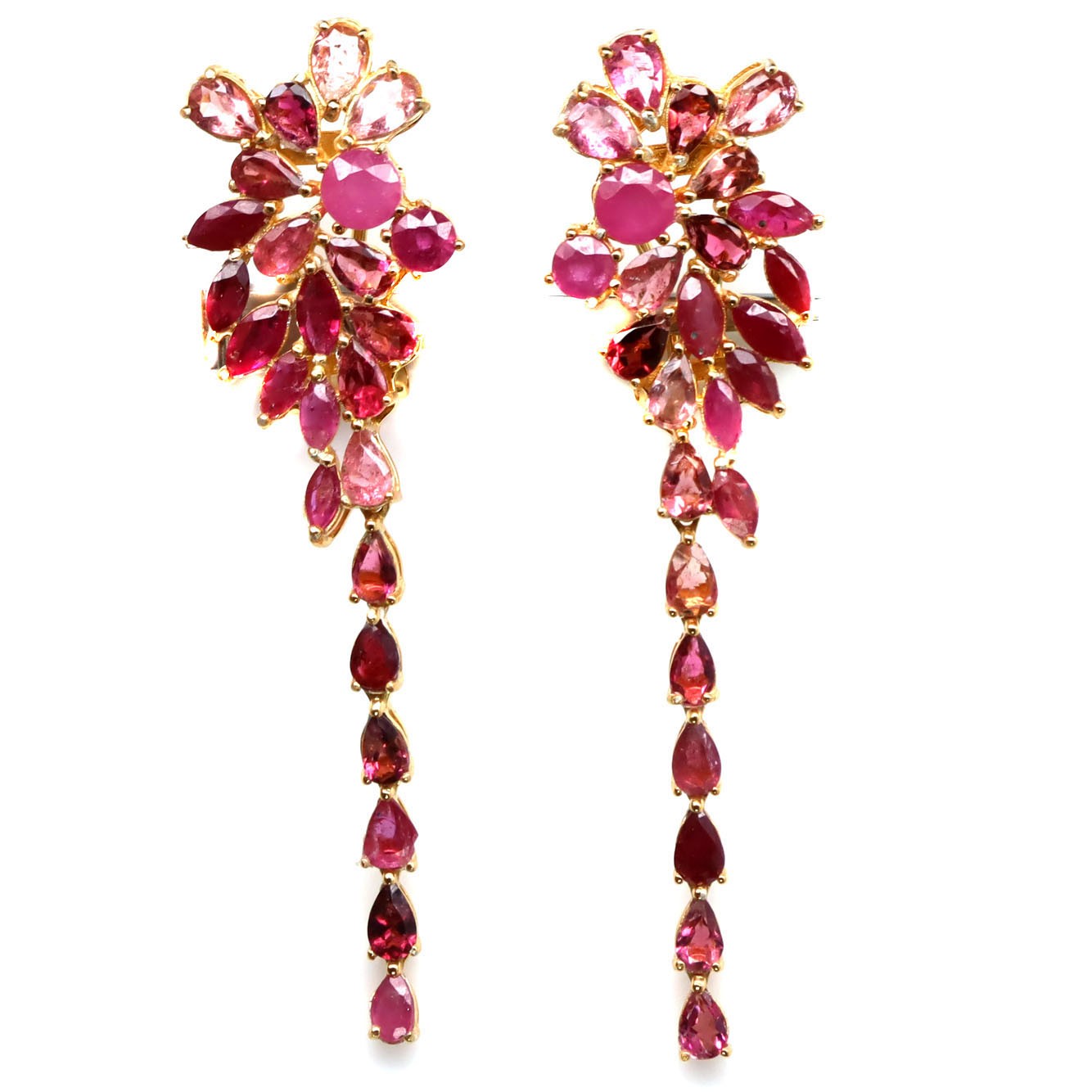 925 Sterling Silver Red Ruby & Pink Tourmaline Made in Thailand Earrings