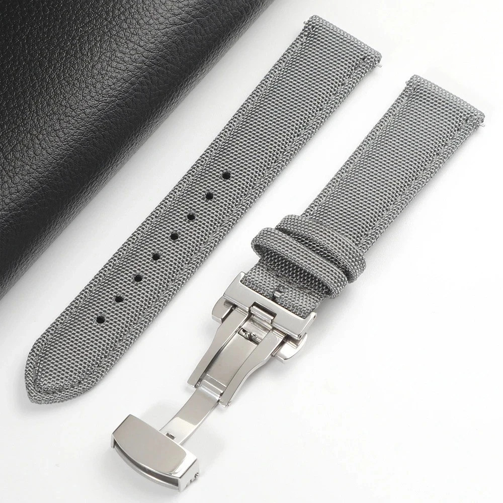 Nylon Sailcloth Watch Strap Butterfly Clasp Quick Release 18-24mm