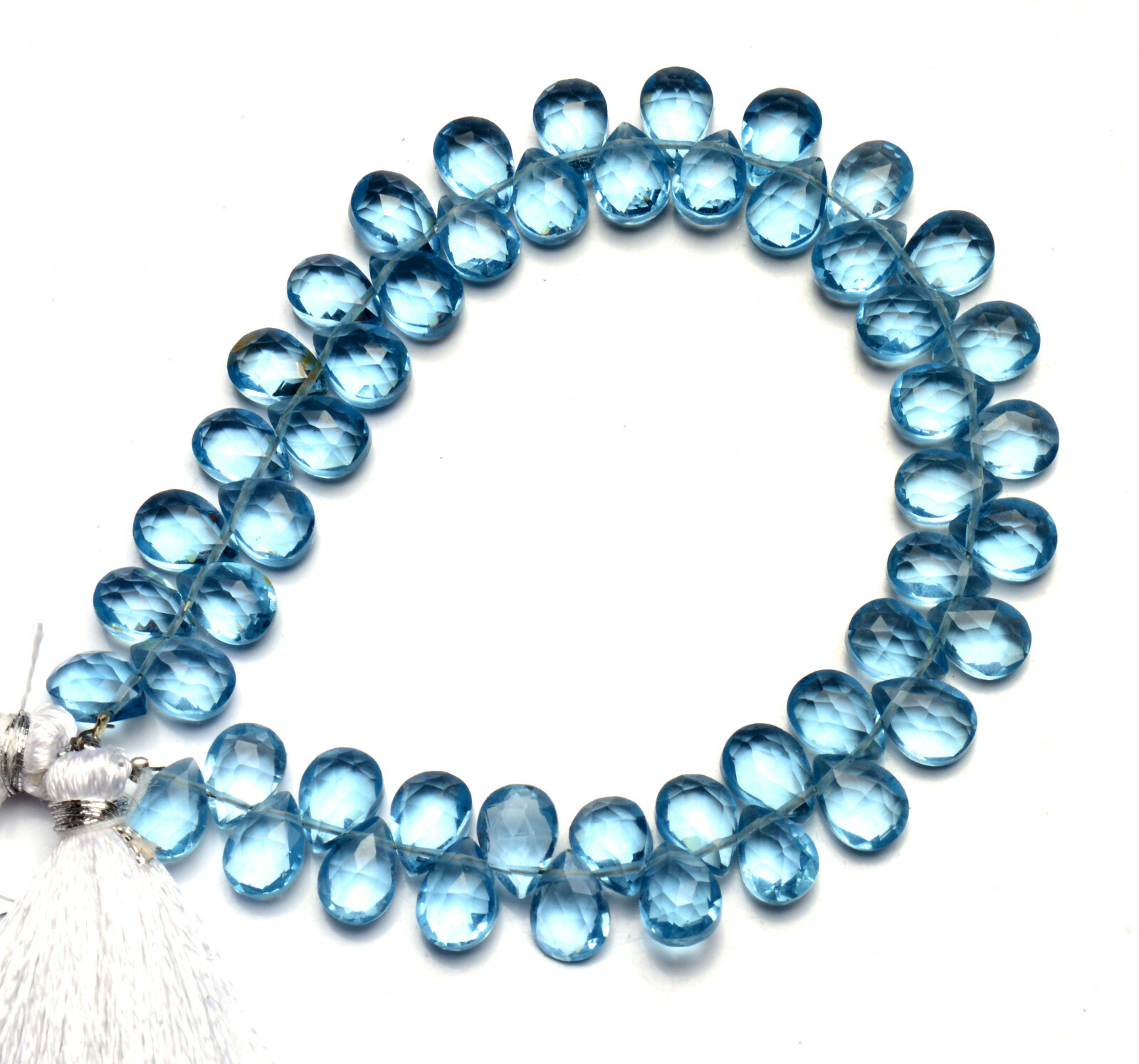 Teal Aquamarine Color Quartz 7x5mm Approx. Size Faceted Pear Briolette Beads 7″