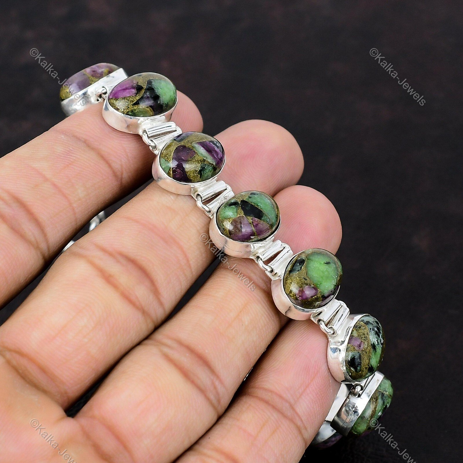Natural Copper Ruby Zoisite Chain Adjustable Bracelet 925 Silver For Women