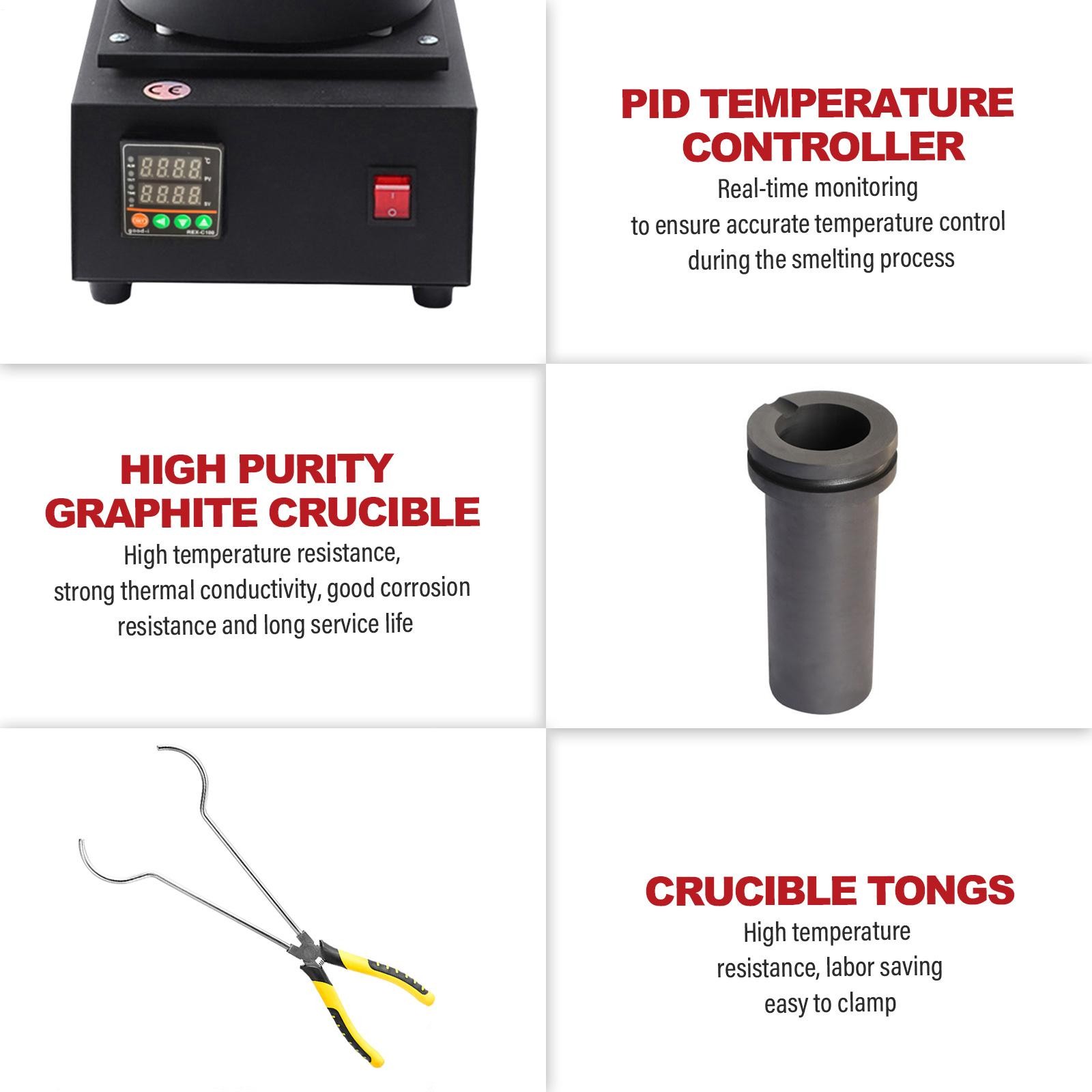 Electric Gold Melting Furnace 1500W With Digital Control And Crucibles