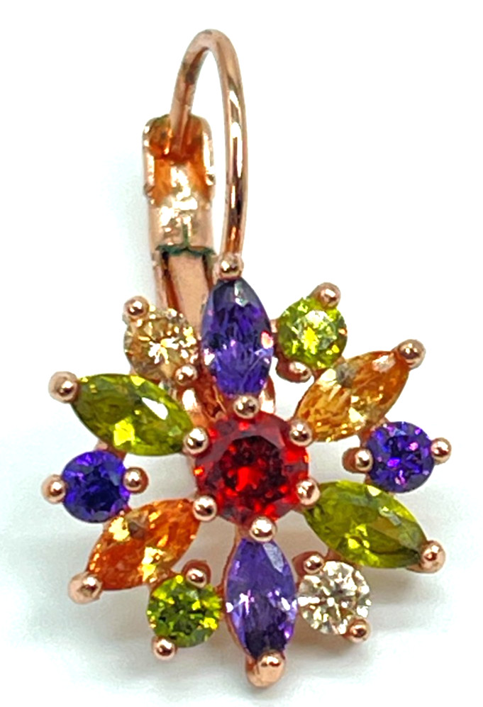 Earrings Rose Gold Tone Multi-Color Marquise & Round Cut Crystals