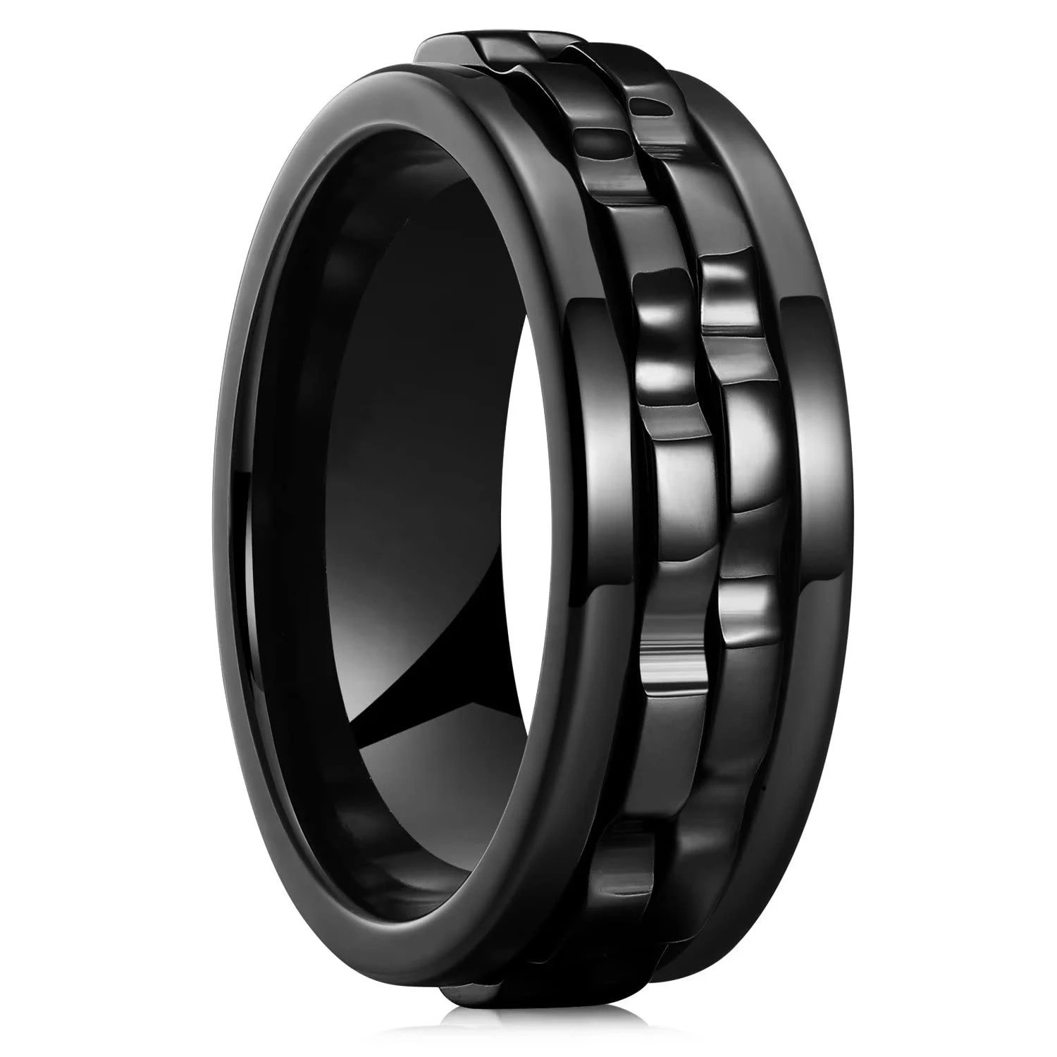 Anti Stress Stainless Steel Ring For Men Gear Chain Rotating Anxiety Relief