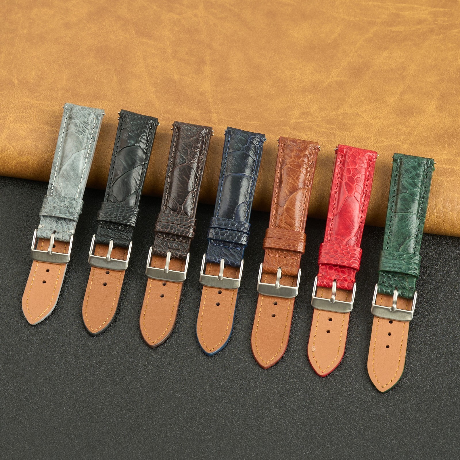Brown Real Ostrich Leg Leather Watch Band Men Classic Ostrich Watch Strap