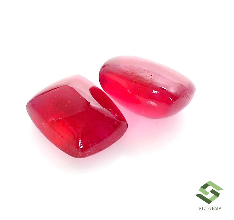 11×9 mm Natural Ruby Cushion Sugar Loaf Cabochon Shape Pair 14.54 CTS Loose Gems