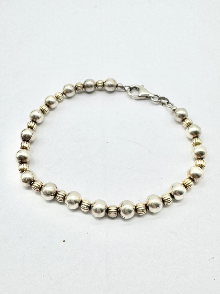 11 GRAM VINTAGE STERLING SILVER BEADED BRACELET 8 INCHES