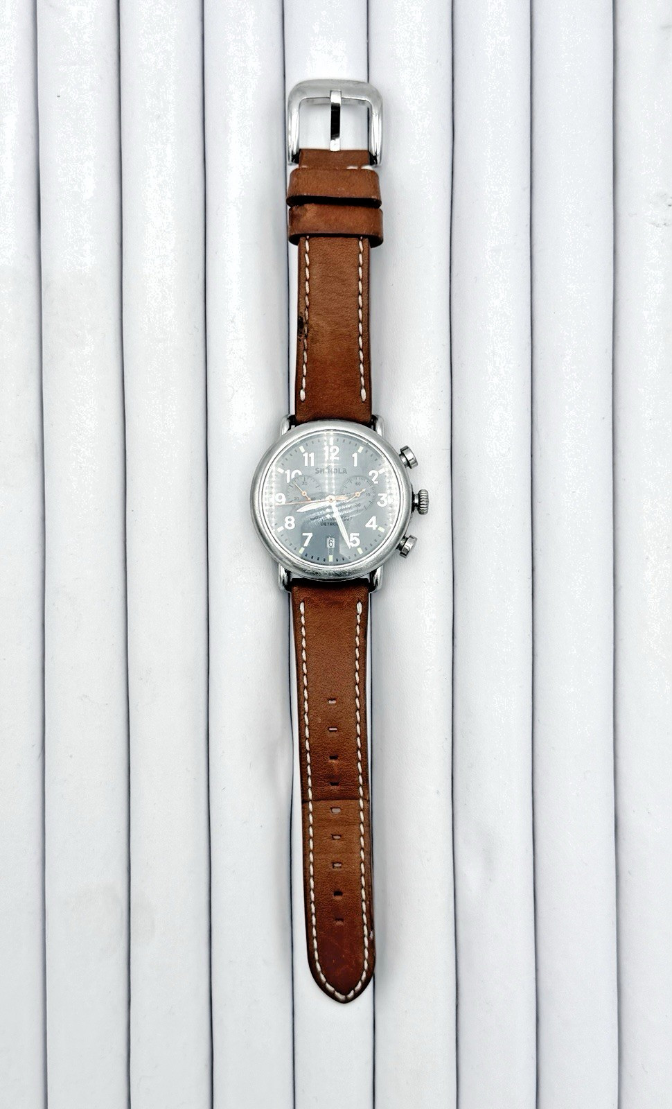Men’s Shinola Runwell Slate Blue Dial and Tan Leather Strap Wristwatch