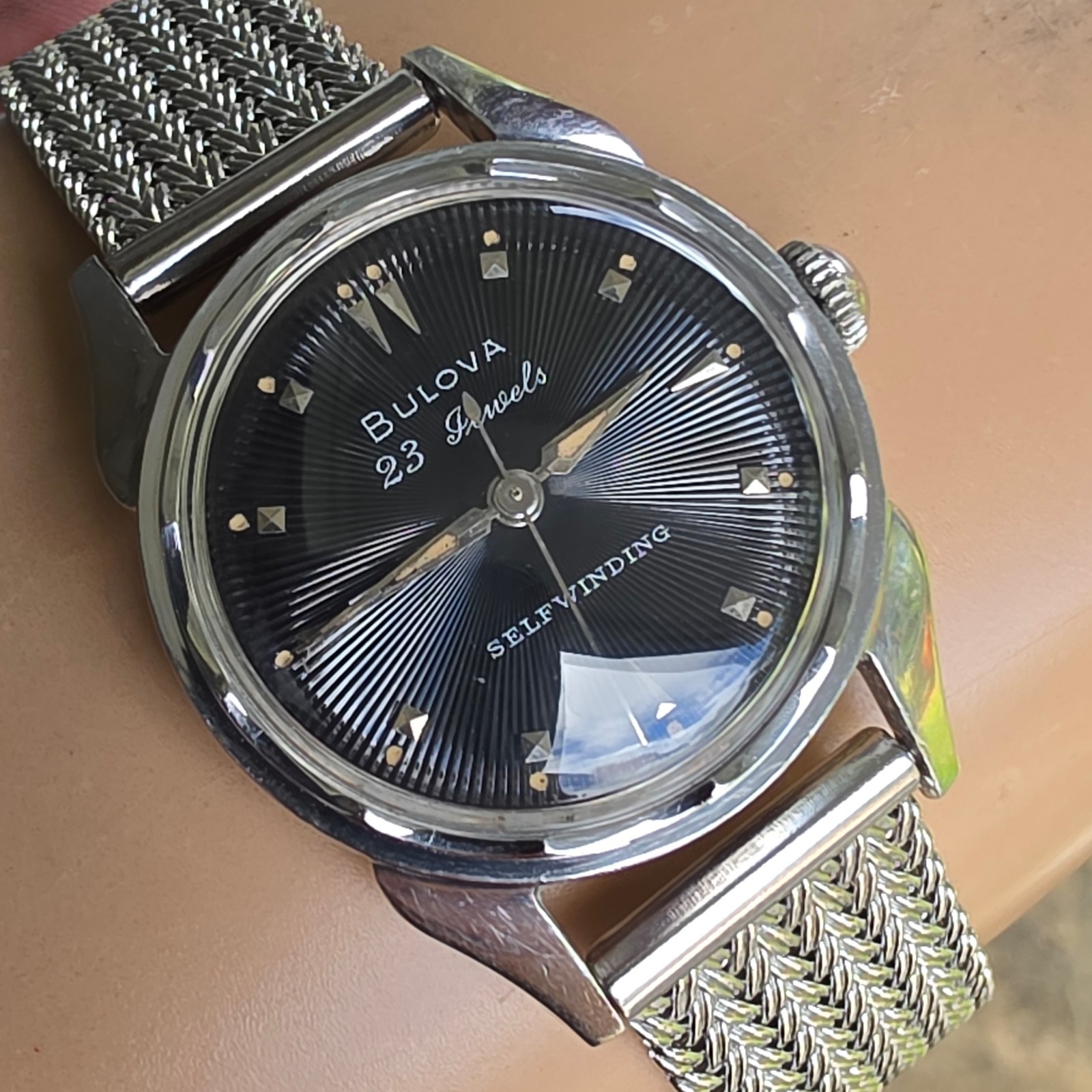 Vintage Bulova 23 “A” Men’s automatic watch sunburst dial 10BPAC USA 1950s