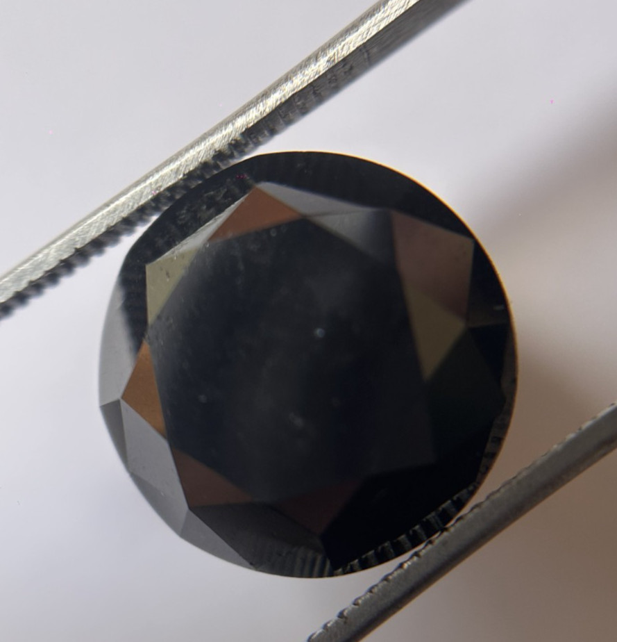 13CT Natural Black Diamond: Round Brilliant Cut Rare Diamond (14.02×9.05mm)