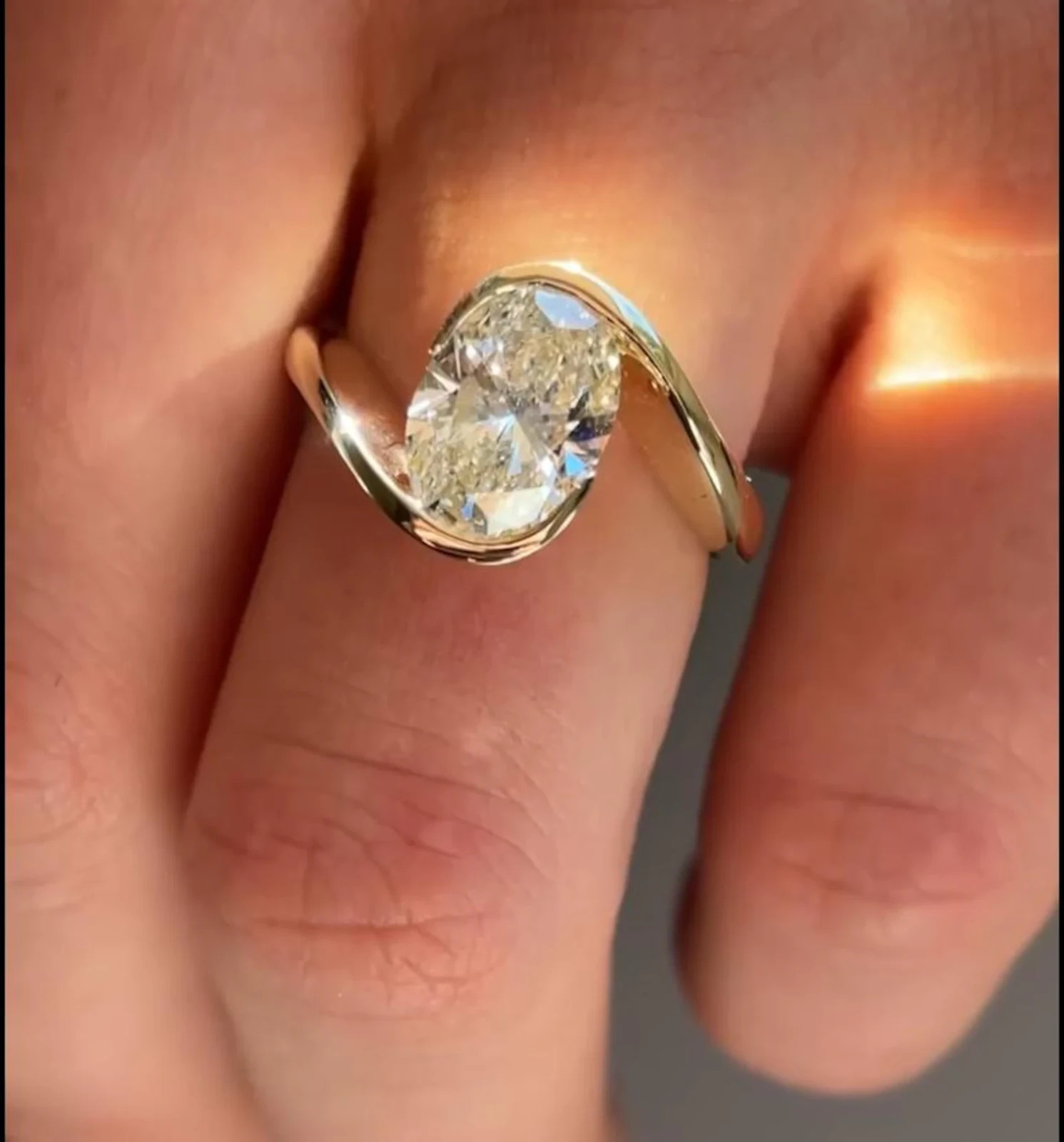 3.00 Ct Oval Lab Grown Diamond Ring 14K Yellow Gold Elegant Engagement Ring