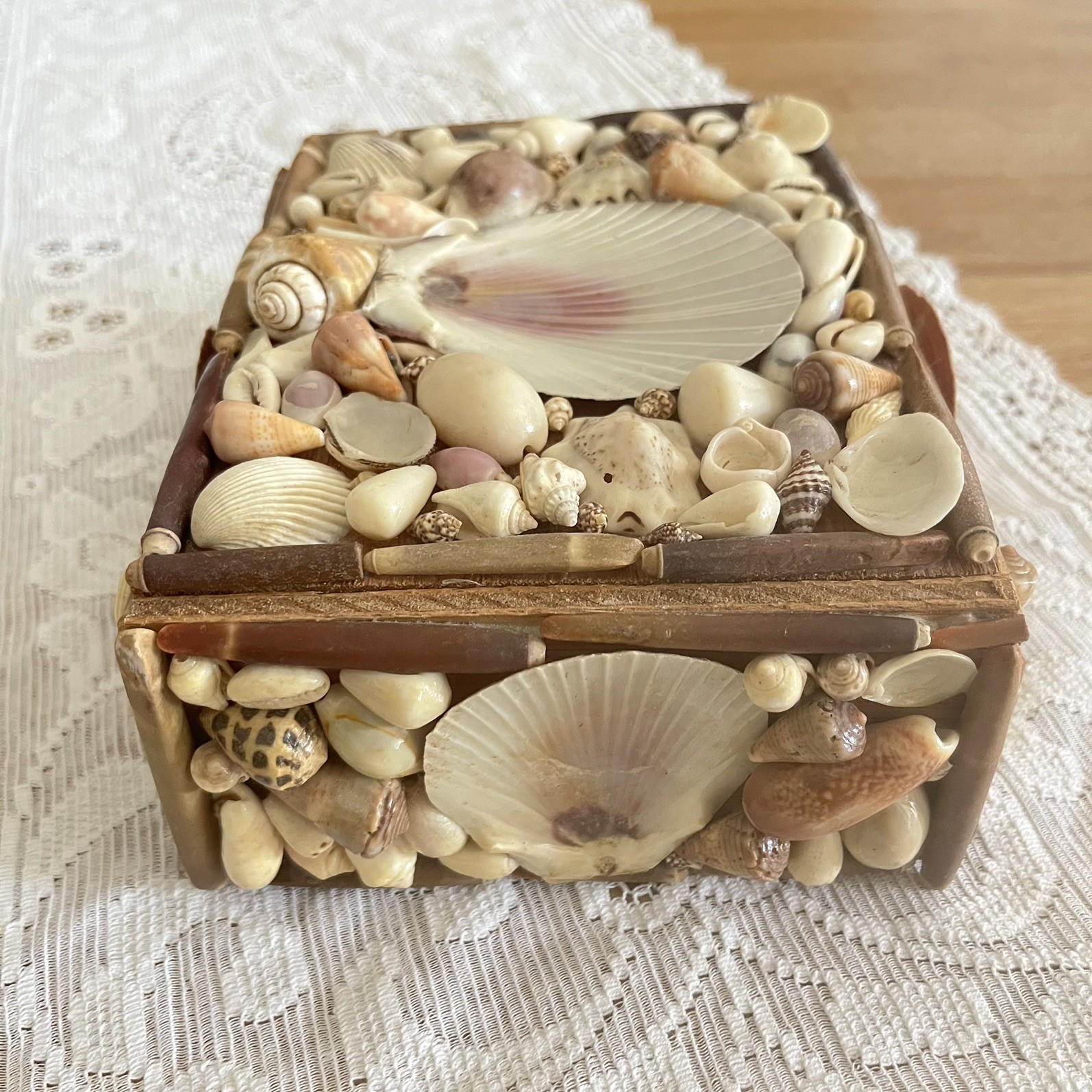 Vintage Seashell Jewelry Box Keepsake Trinket Shell Coastal Nautical