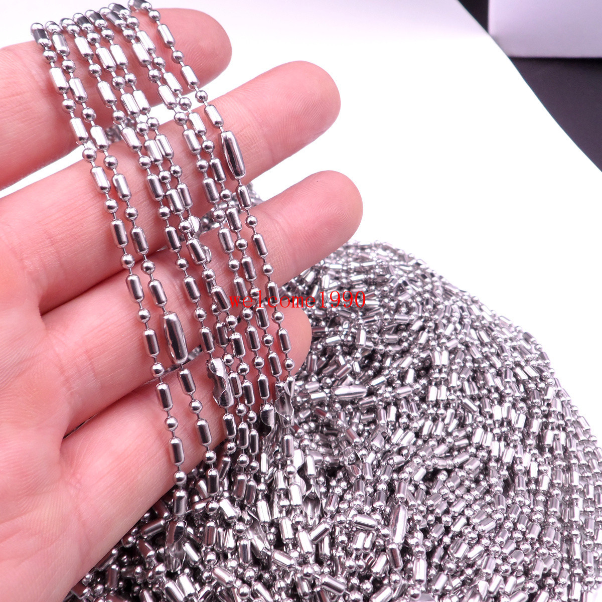 20”-28” in bulk Stainless Steel Rice Beads Chain of Military Dog Tag Necklace