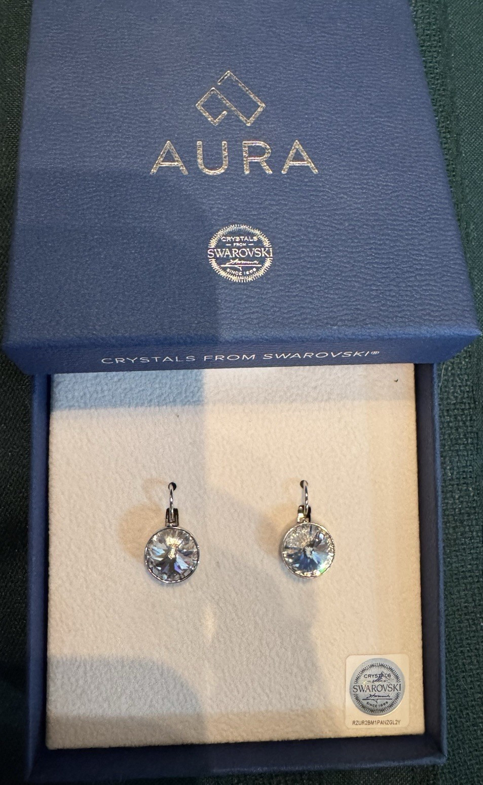 Aura Dangle Earrings Swarovski Crystal Leverback Clear Silver 10.9mm Round