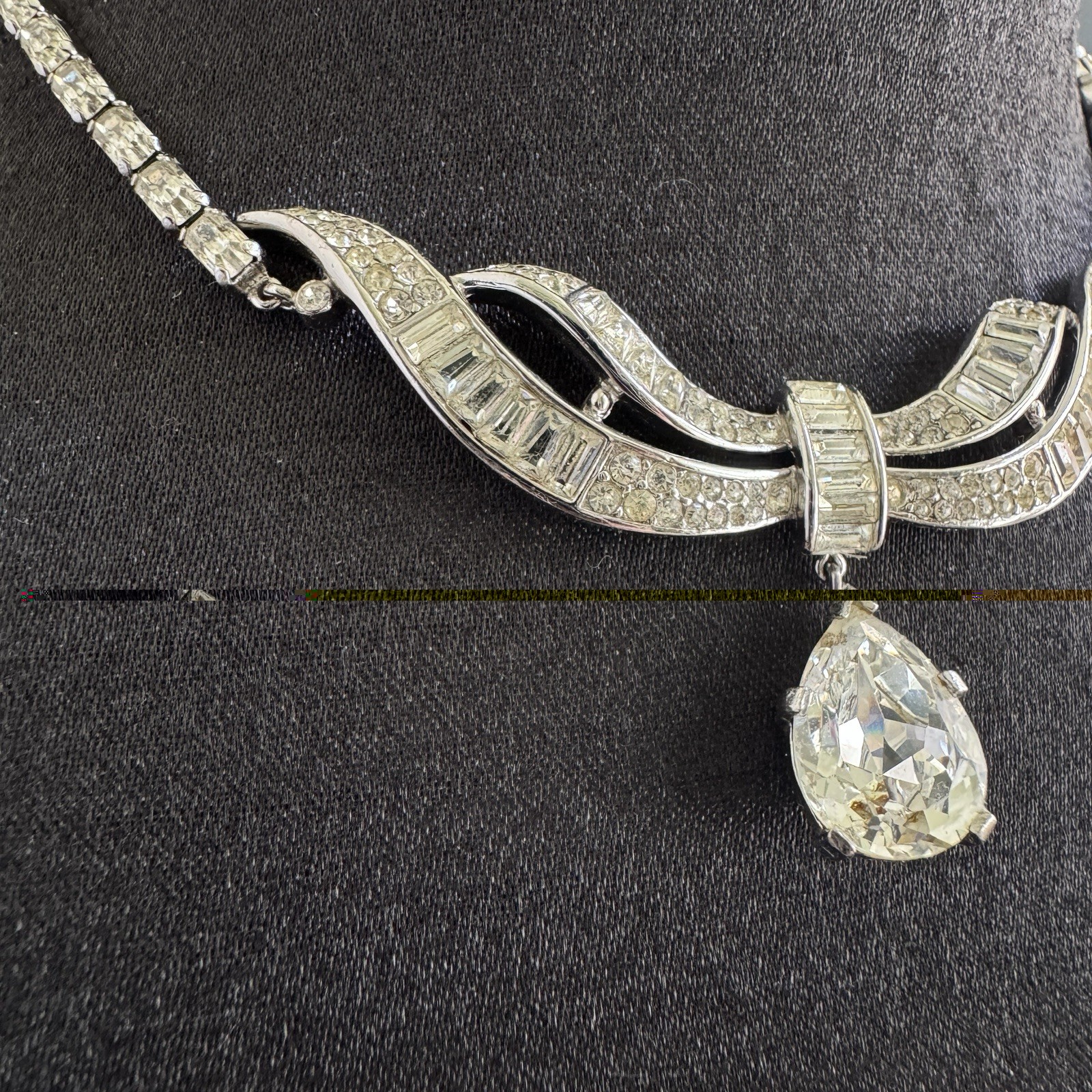 Vintage 1955 Crown Trifari Rhinestone Necklace Alfred Philippe J Hook Choker