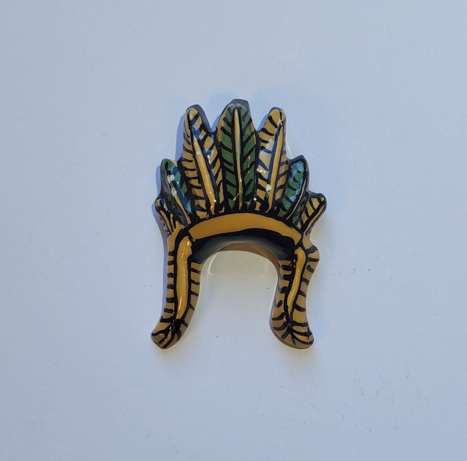 Native American Indian Chief Ceramic War Bonnet Headdress Pendant 26in Necklace