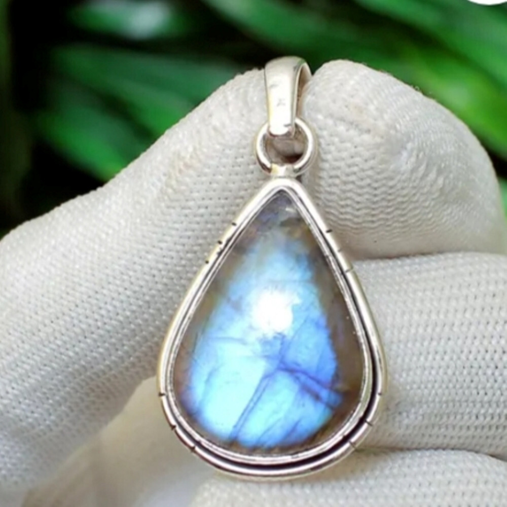Natural Labradorite Gemstone 925 Sterling Silver Handmade Pandant Gift E-554