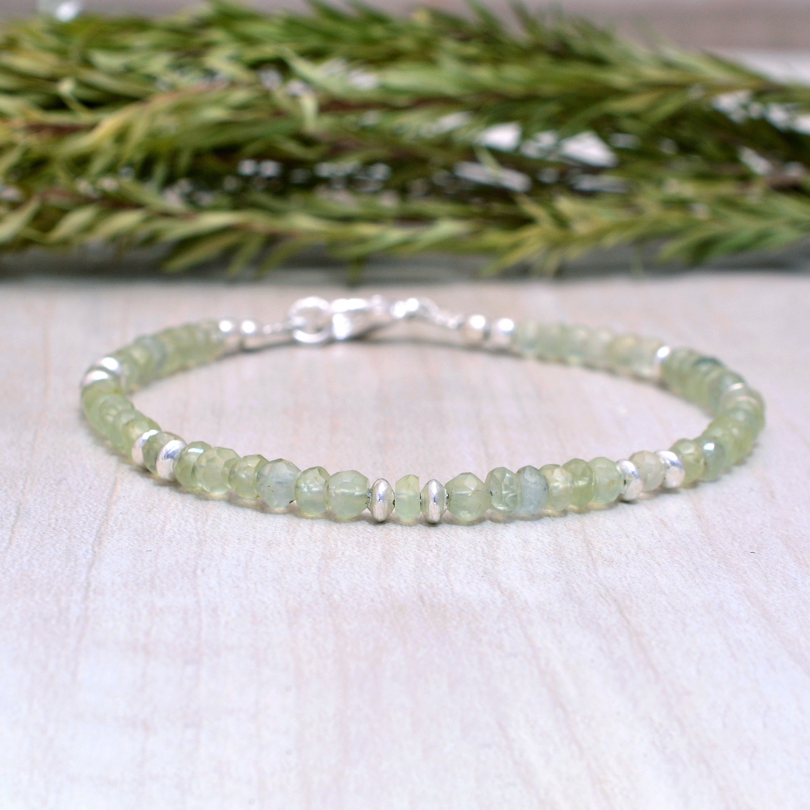 Prehnite Bracelet Dainty Green Crystal Jewelry Minimalist Healing Inner Peace