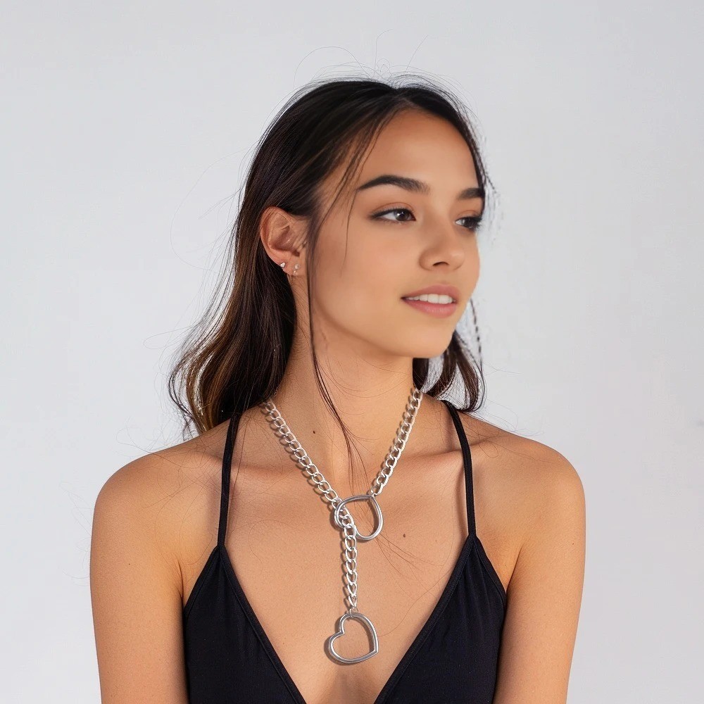 Mens Heart Love Necklace Women Leash Choker Necklace Bondage Chain BDSM Gear Toy