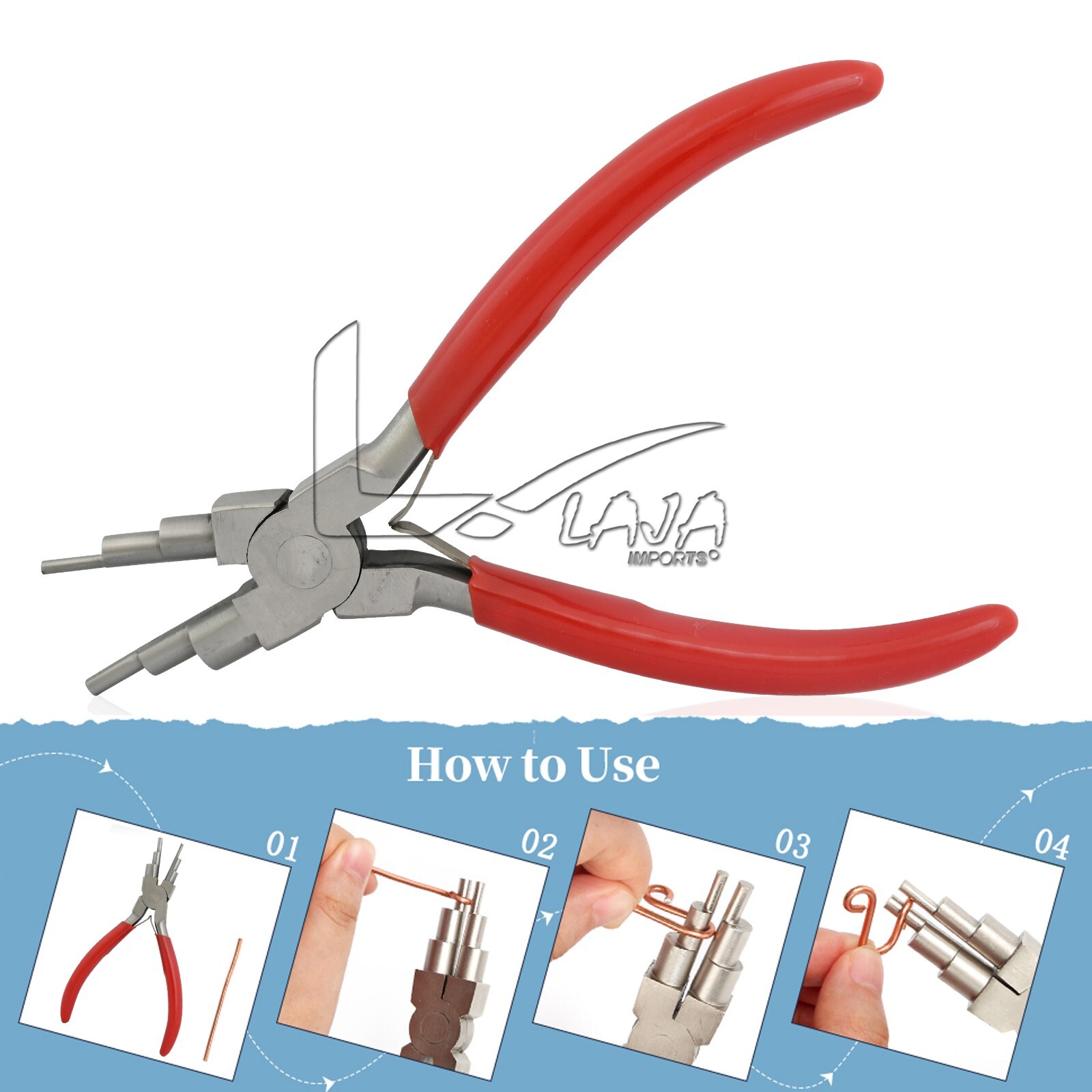 Bail Making Pliers Anti Slip Grip Handles 6 Step Craft Wire Wrapping Tool PL-064