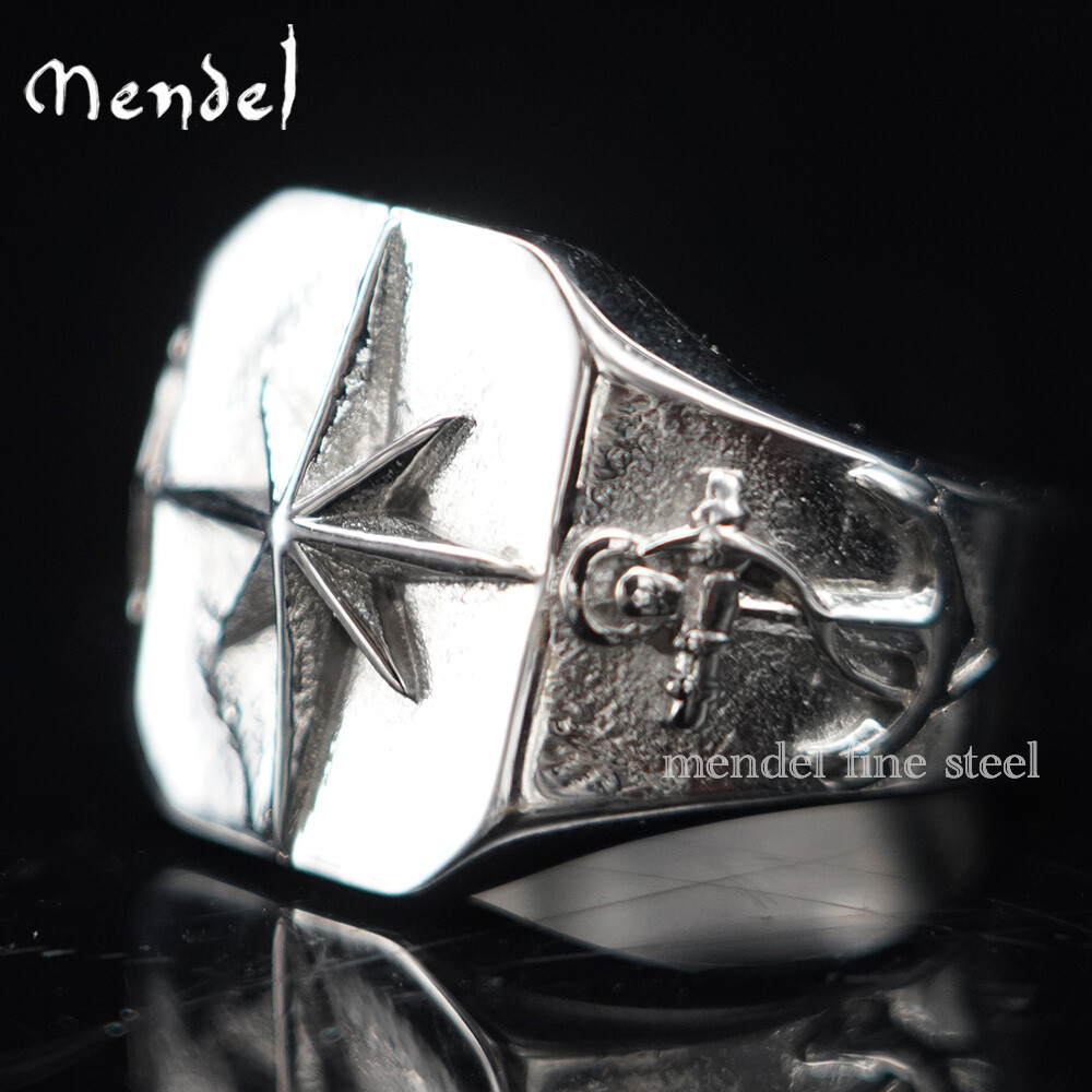 MENDEL Chunky Mens Y2K Gen Z Nautical Marine Anchor North Star Ring Size 7-15