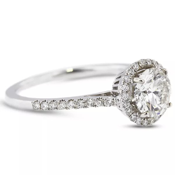 Side Stone Engagement Ring 14K Gold Halo 1.06 CT Round Lab-Grown Diamond D VS1