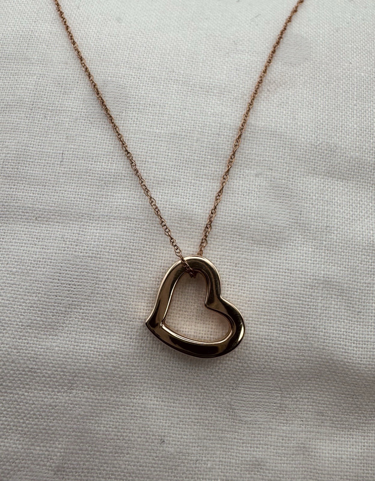 14K Solid Rose Gold RCI Open Heart Pendant 18” Fine Rope Necklace
