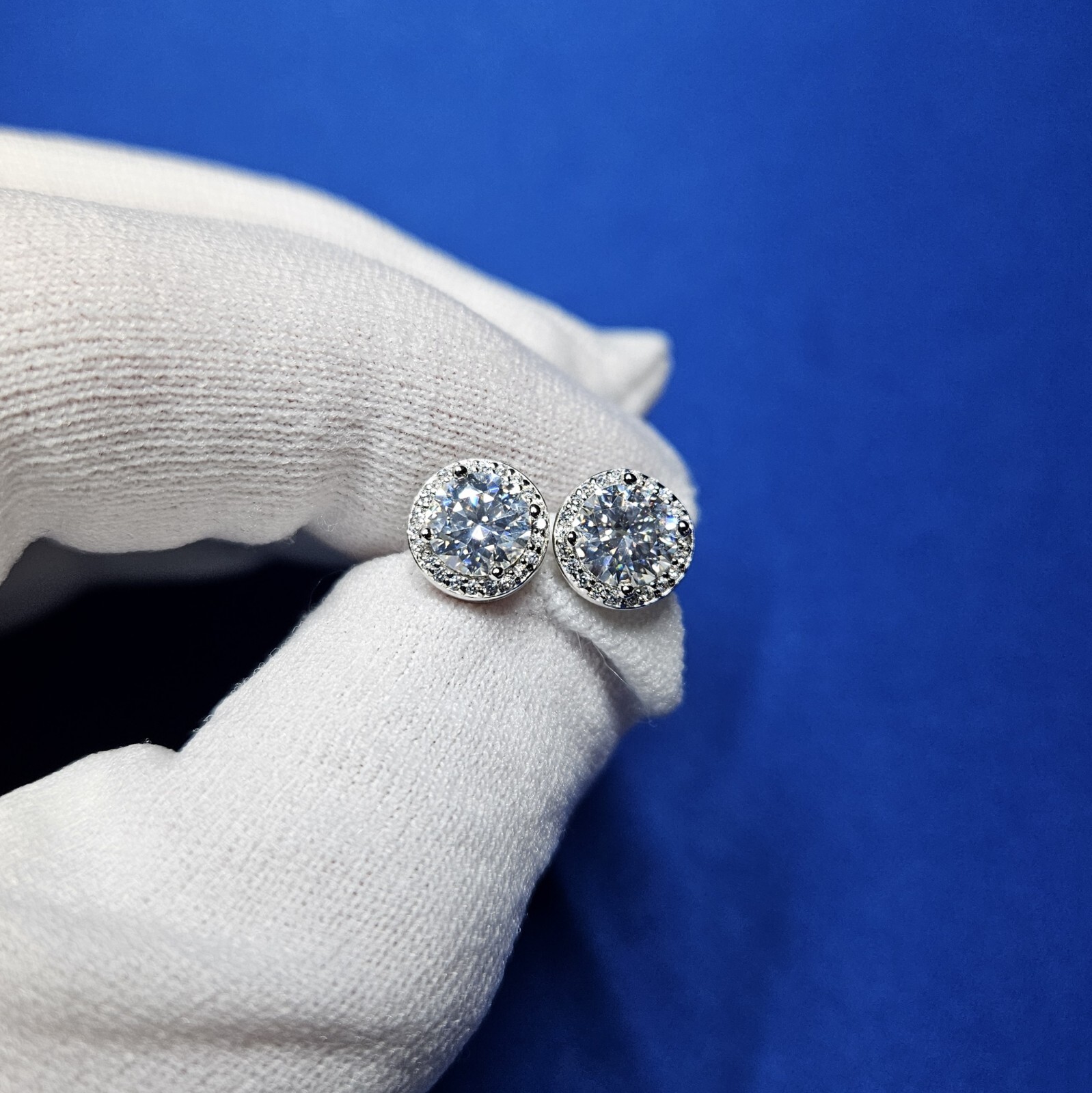Mens Ladies Halo Moissanite Stud Earrings 1ct 2ct VVS D GRA Certified Pair
