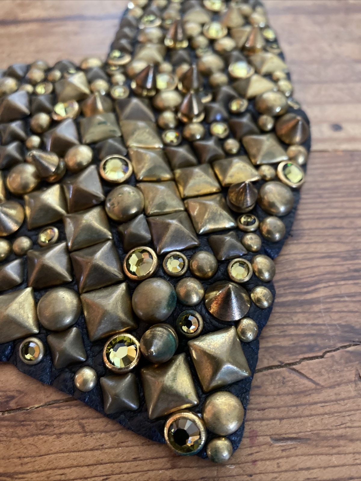 Nicolina Royale VIntage Leather Studded Bandana Collar Gold Gothic Punk Rocker