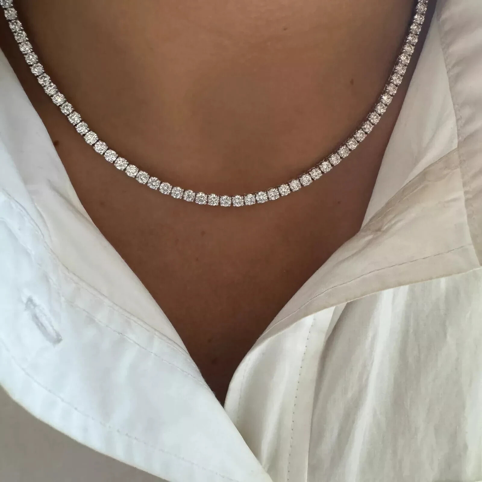 20.00 Ct 14K White Gold Lab-Grown Eternity Diamond Tennis Necklace, 17” NEW!
