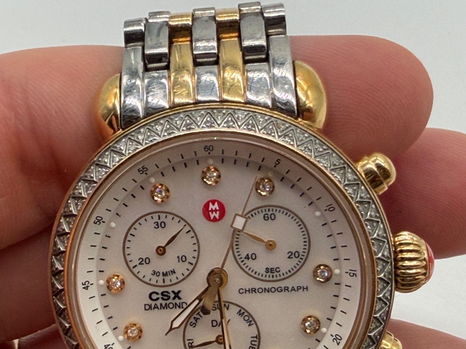 Michele CSX Diamond Chronograph 2 Tone Silver & Gold Stainless Steel Watch