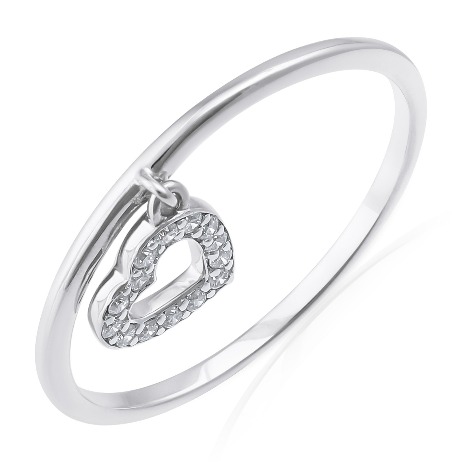 0.08 CT Lab Grown Diamond Pave Heart Charm Dangle Ring 925 Sterling Silver Gift