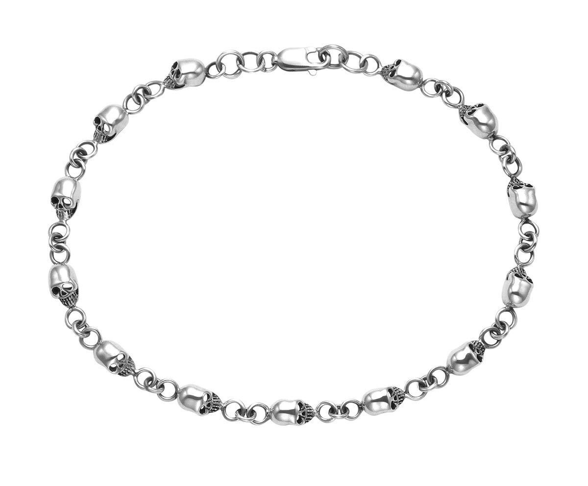 Sterling Silver Small Skulls Link Bracelet – BR173-9 WILD THINGS