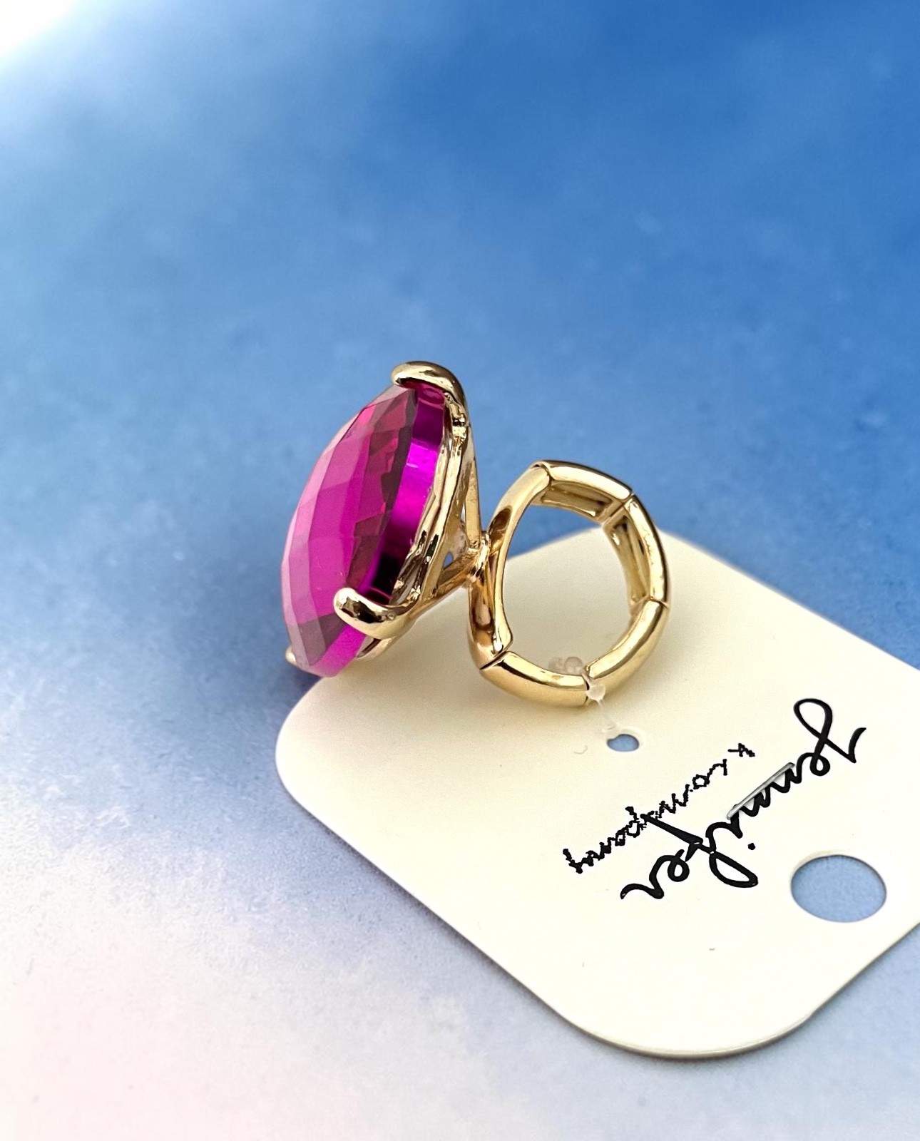 Oversized Oval Fuchsia Pink Crystal Adjustable Statement Big Fun Party Ring