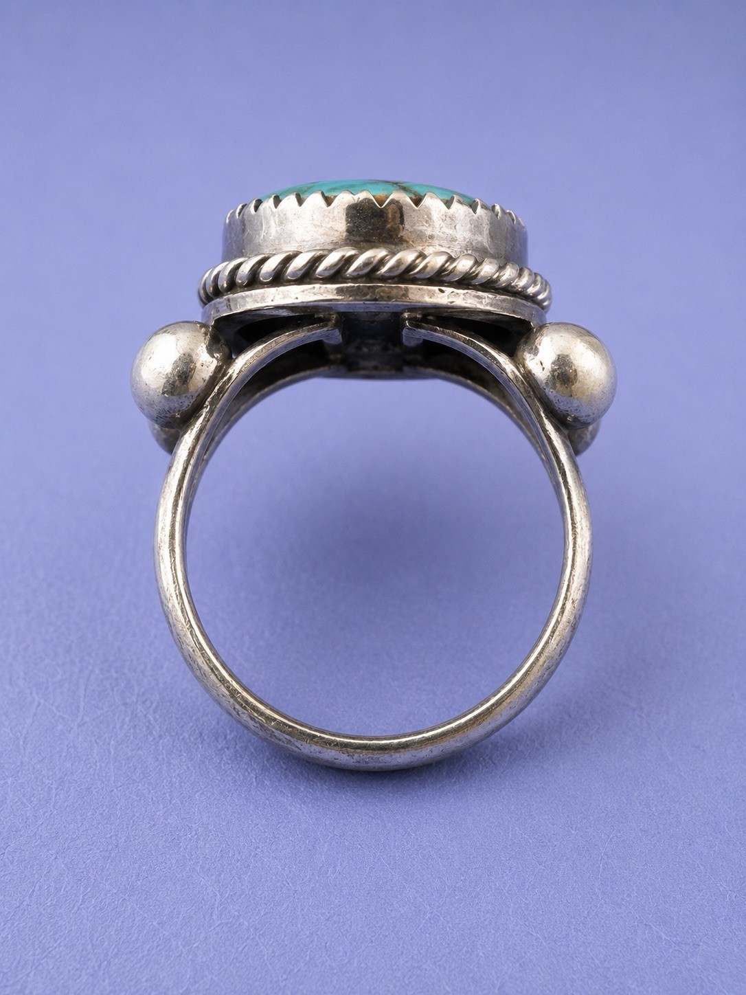 Antique 1920s Navajo .925 Sterling Silver Natural Turquoise Native American Ring
