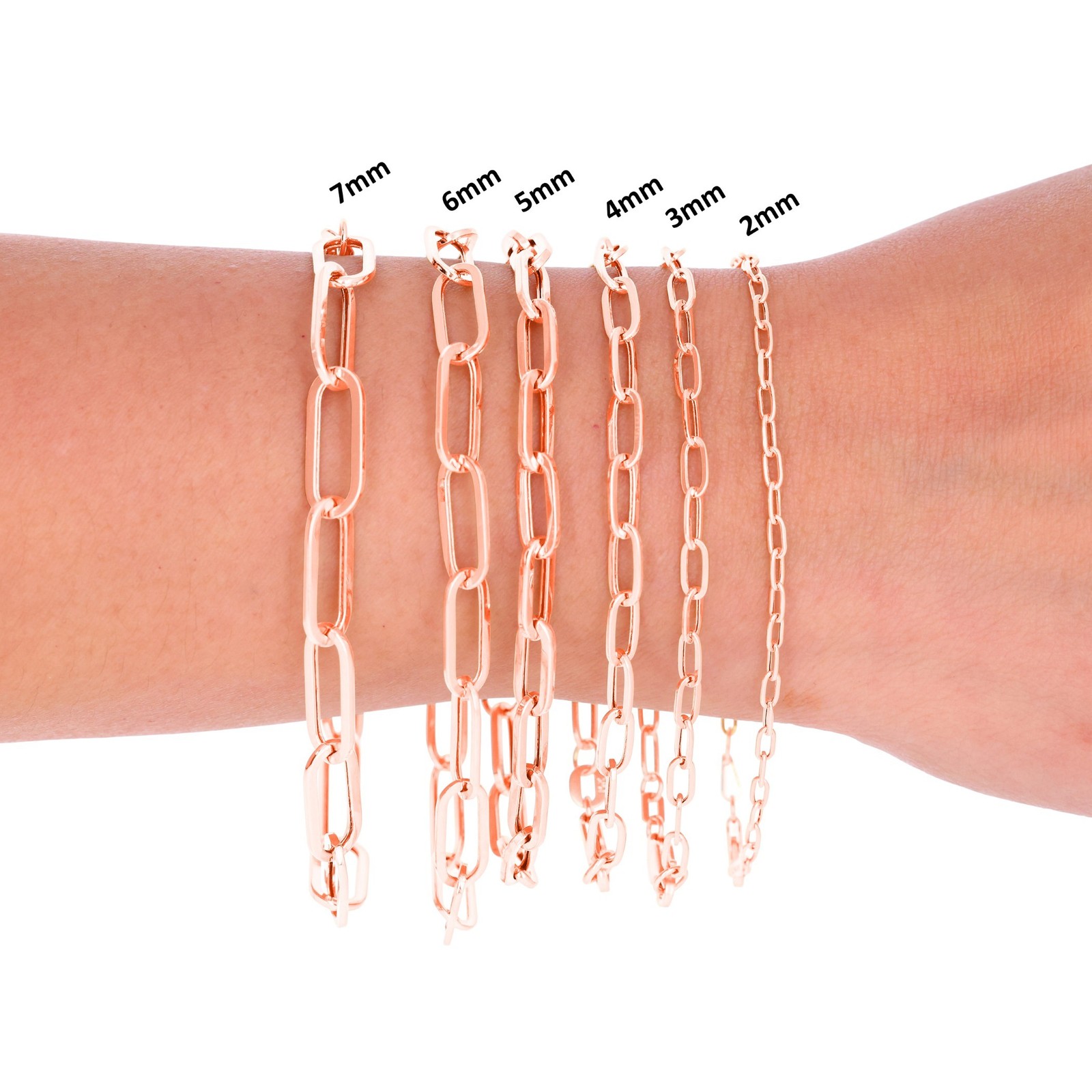 10k Rose Gold Paperclip 2mm-7mm Chain Cable Bracelet Mens Womens 7″ 7.5″ 8″