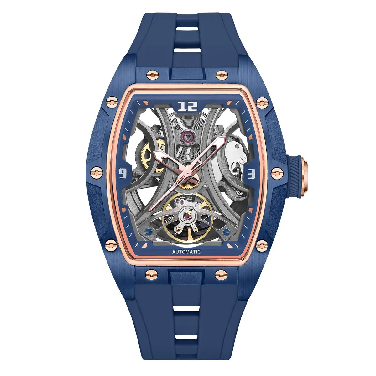 MEGIR Sports Automatic Mechanical Men Watch Skeleton Waterproof Stainless Steel