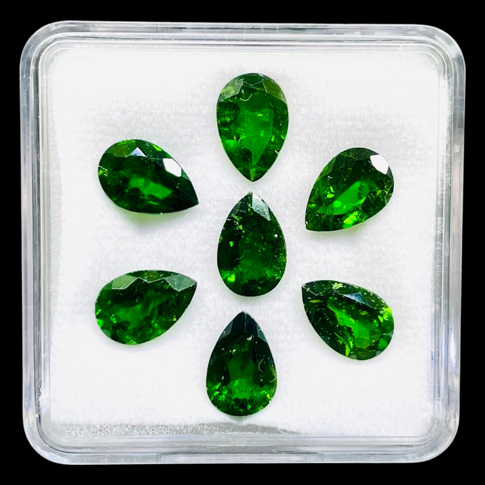 Natural Chrome Diopside 7 Pcs 9x6mm Pear Cut Vivid Green Loose Gemstones Lot