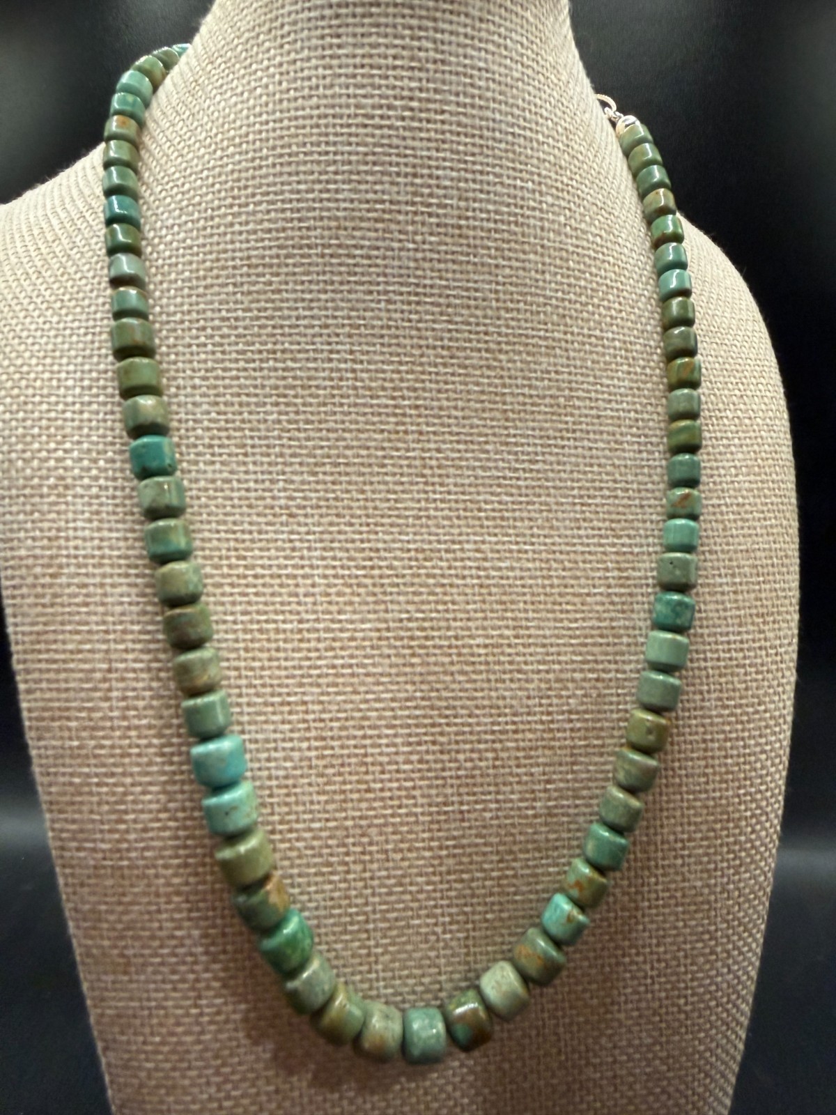 Vintage Amazonite Cube Bead Necklace Sterling Silver 925 Hook Clasp Estate 20”