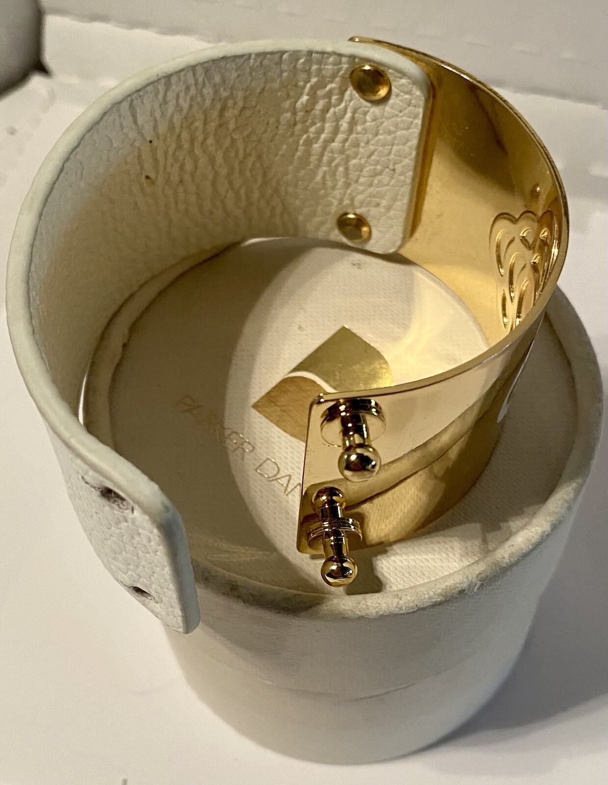 Parker Daniels White and Gold-tone Modernist Cuff Bracelet Flower Design