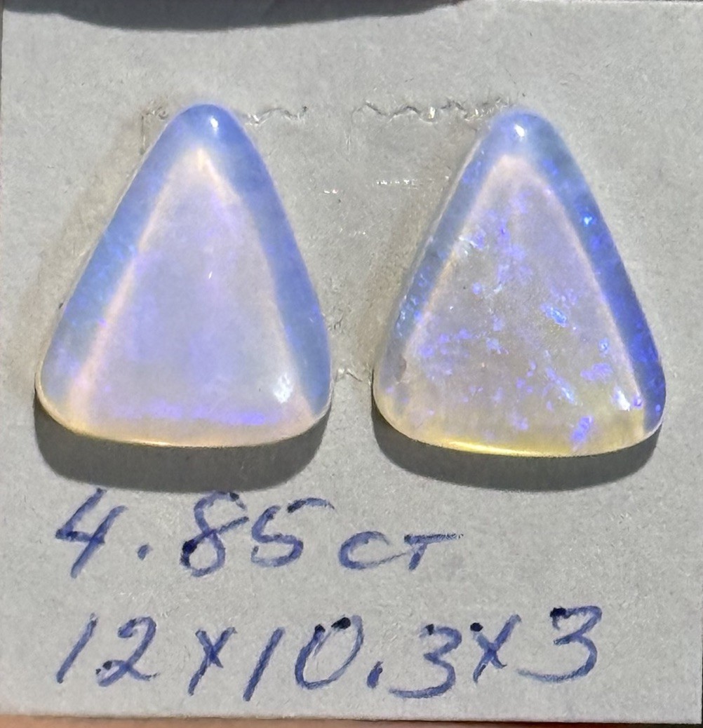 4.85ct 12×10.3×3.6mm Pair Clear Crystal Pipe Australian Opal Cabochon Gems
