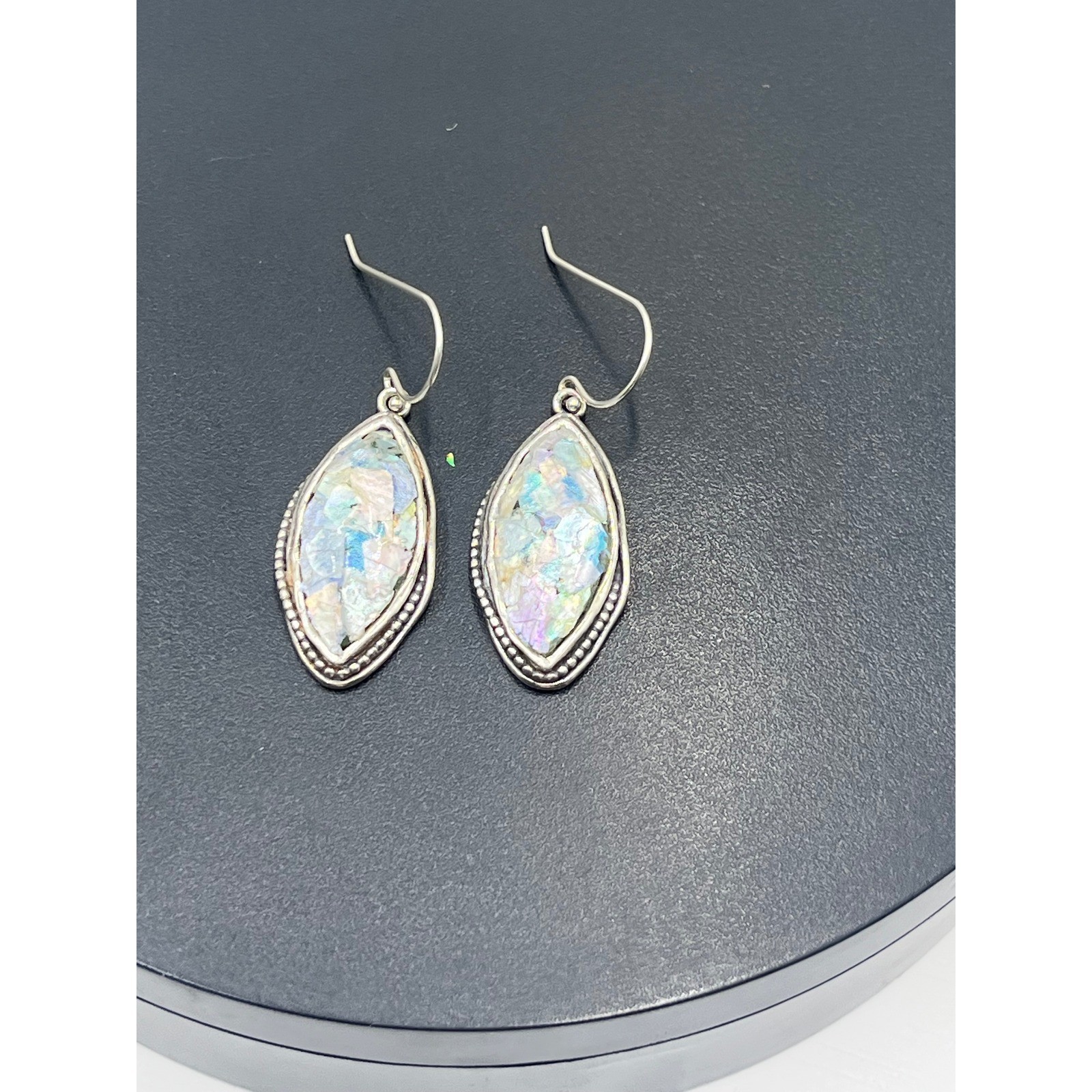 PZ PAZ Creations Israel 925 Sterling Roman Glass Checkerboard Dangle Earring