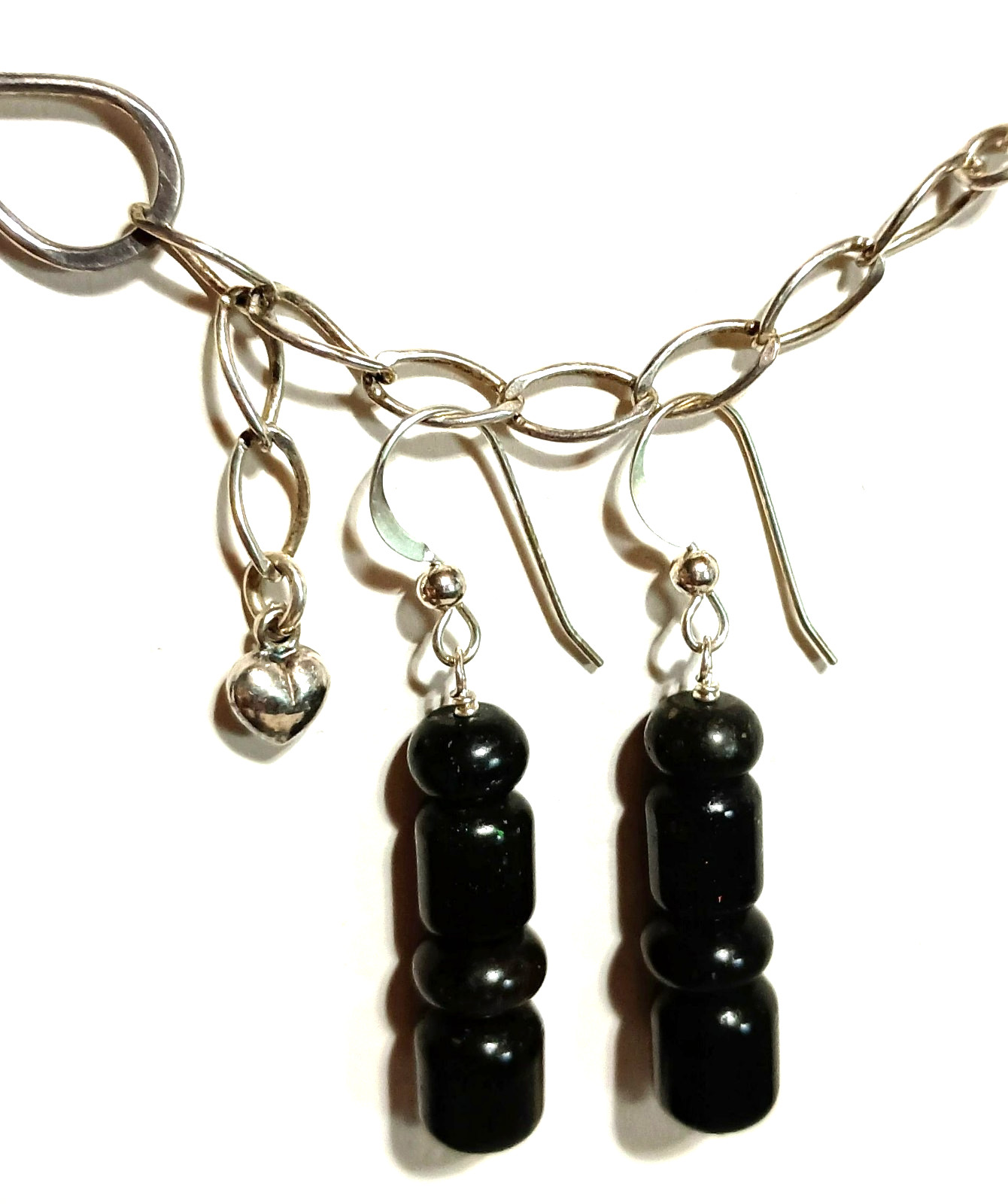 JAY KING STERLING SILVER BLACK OPAL NECKLACE 18″W/3″ EXTENDER AND EARRINGS SET