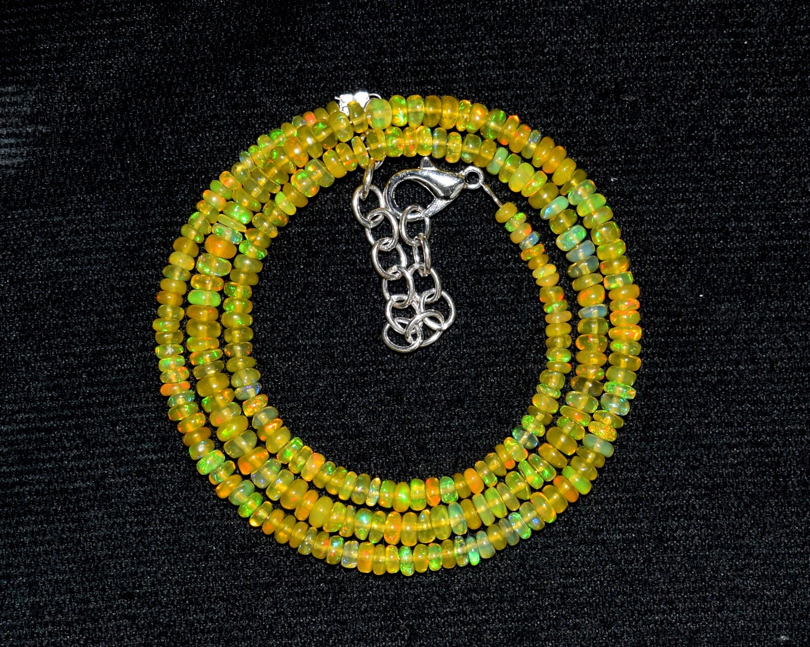 16″Natural Ethiopian Yellow Opal Wello Fire Opal Gemstone Bead Necklace 3-4mm