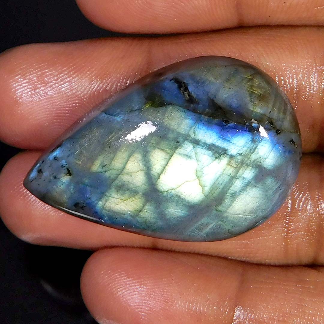 100% Natural Power LABRADORITE Pear Cabochon Loose Gemstone 38x25x10 mm 72.70Cts