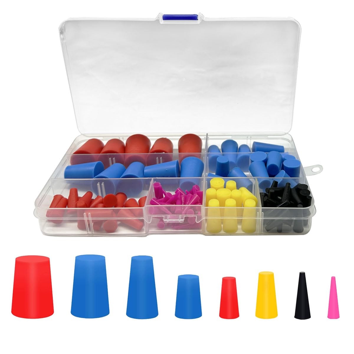 105PCS Silicone Tapered Plugs Assortment Kit, 8 Sizes High-Temp Resistant Rubber