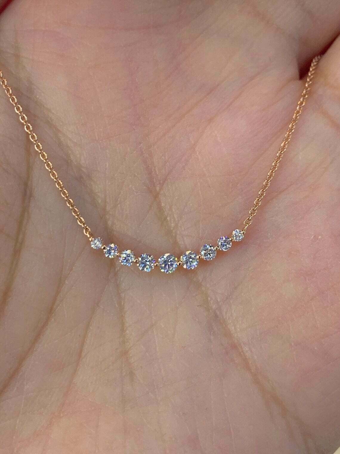1.20Ct Round Cut VVS1/D Diamond Bar Pendant 14K Yellow Gold Finish 18″Free Chain