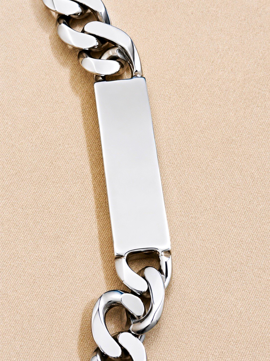925 Sterling Silver Figaro Chain ID Bracelet 21.4 cm Lobster Clasp Signed, man