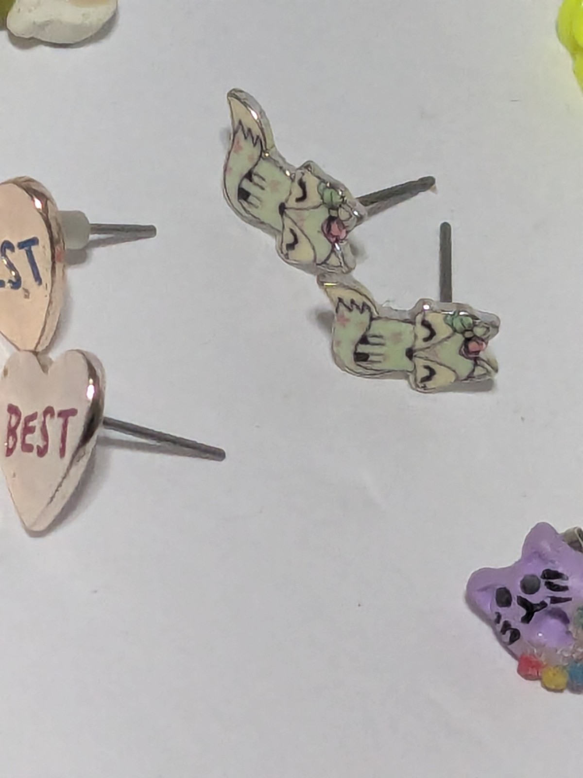 Variety Lot Of Small Stud Earrings. 18 Pairs. Little Girl Themed. Whimsical.